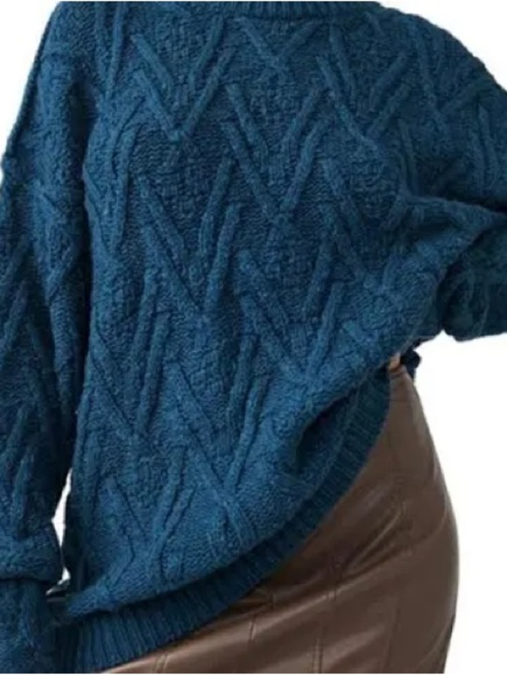 Free People Teal Cable-Knit Scoop Sweater